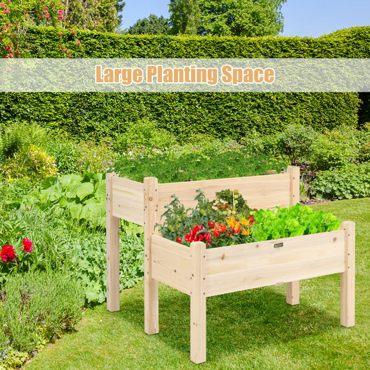 2-Tier Wooden Raised Garden Bed with Drain Holes