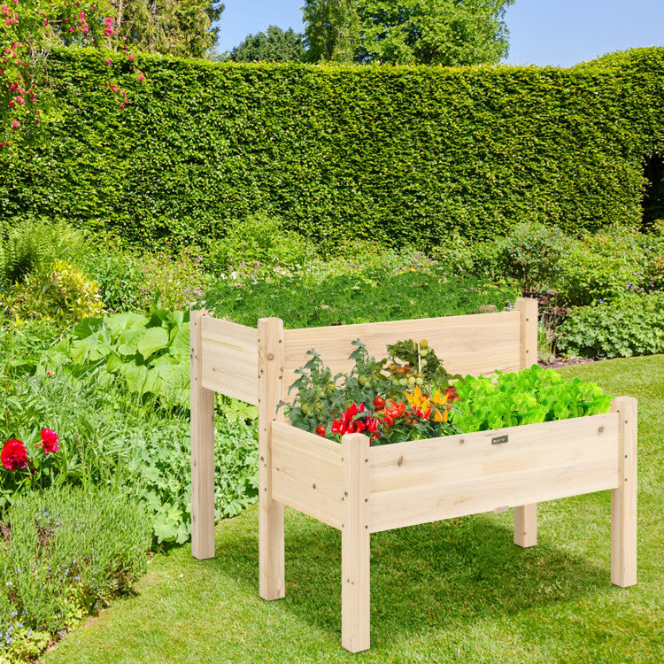 2-Tier Wooden Raised Garden Bed with Drain Holes