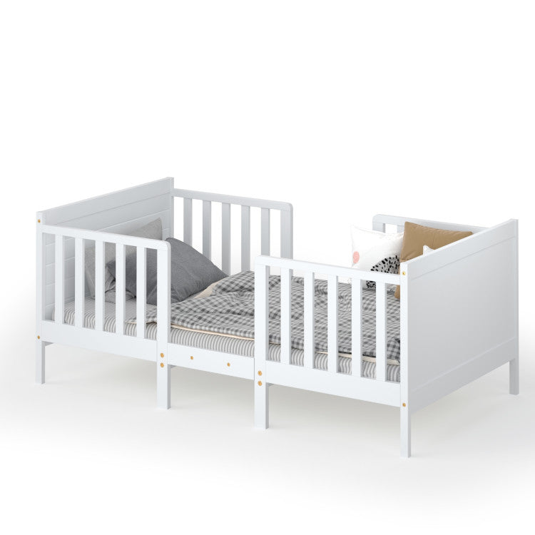 2-in-1 Convertible Wooden Toddler Bed with Guardrails for Rooms and Kindergartens