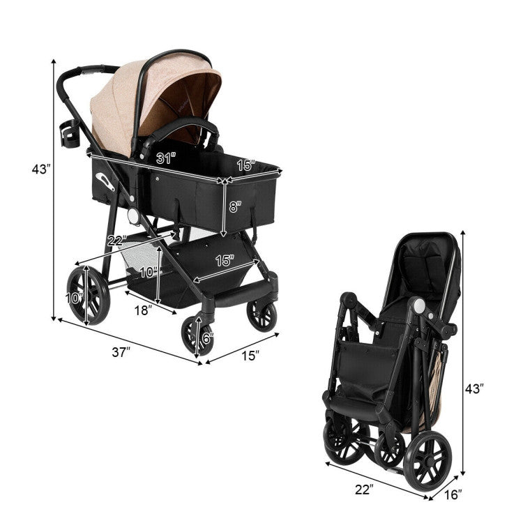 2-in-1 Foldable Newborn Infant Baby Stroller with  Cup Holder
