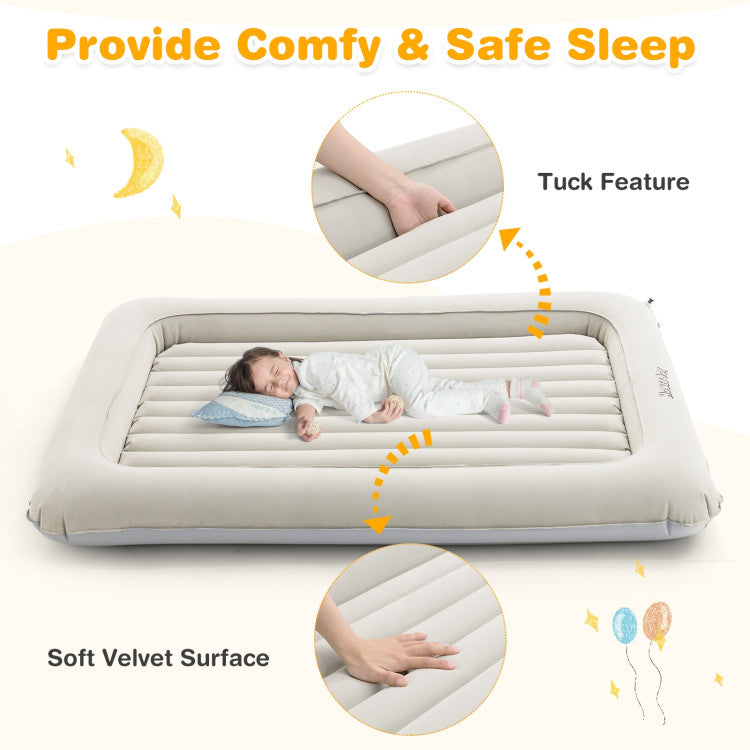 2-in-1 Inflatable Toddler Travel Bed Air Baby Mattress Set with Electric Pump