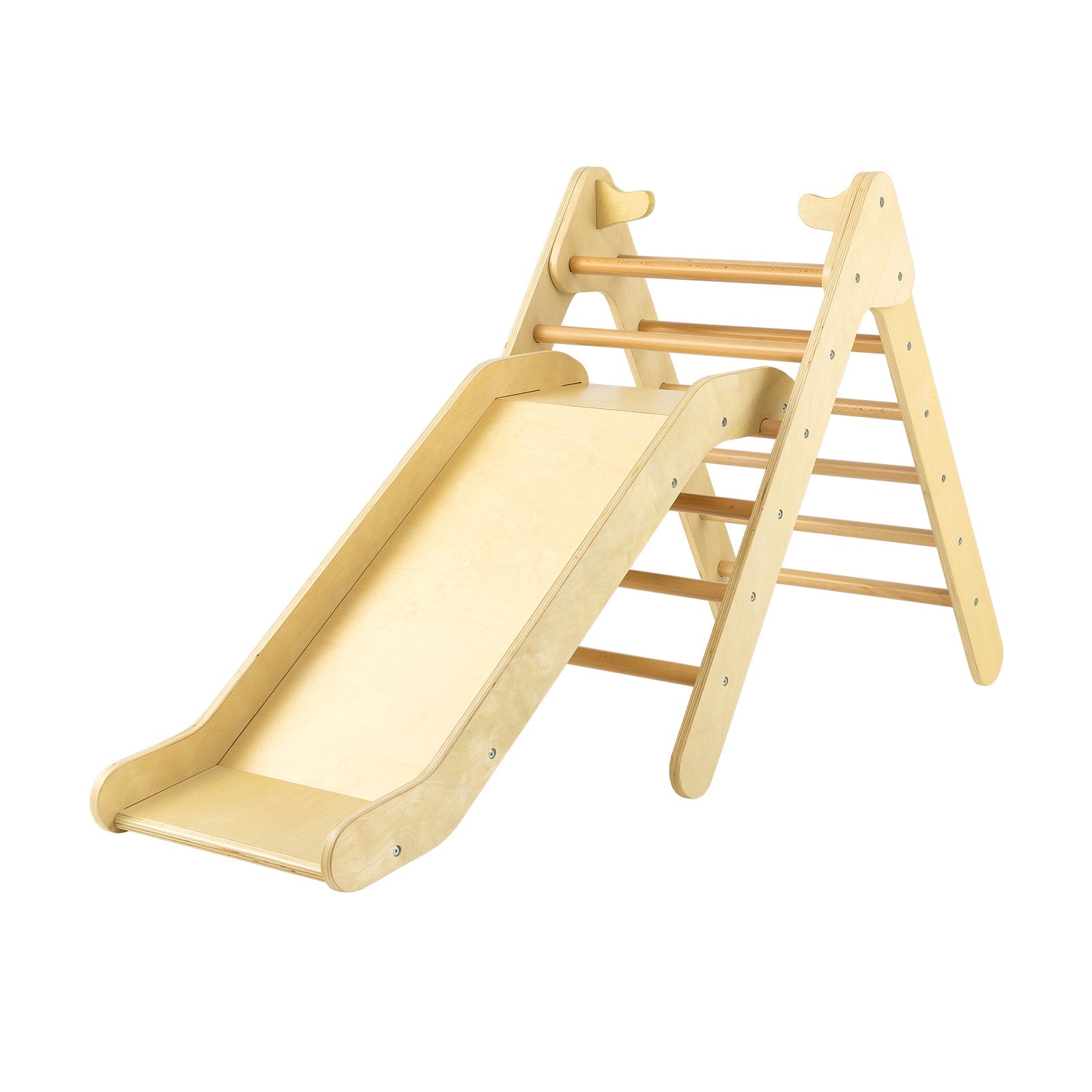 2-in-1 Wooden Triangle Climber Set with Adjustable Slide for Kids