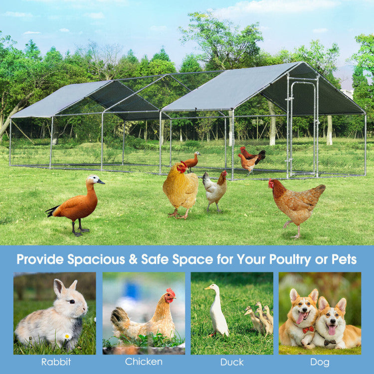 26.2 x 9.5 ft Large Walk-In Chicken Coop with Roof Cover