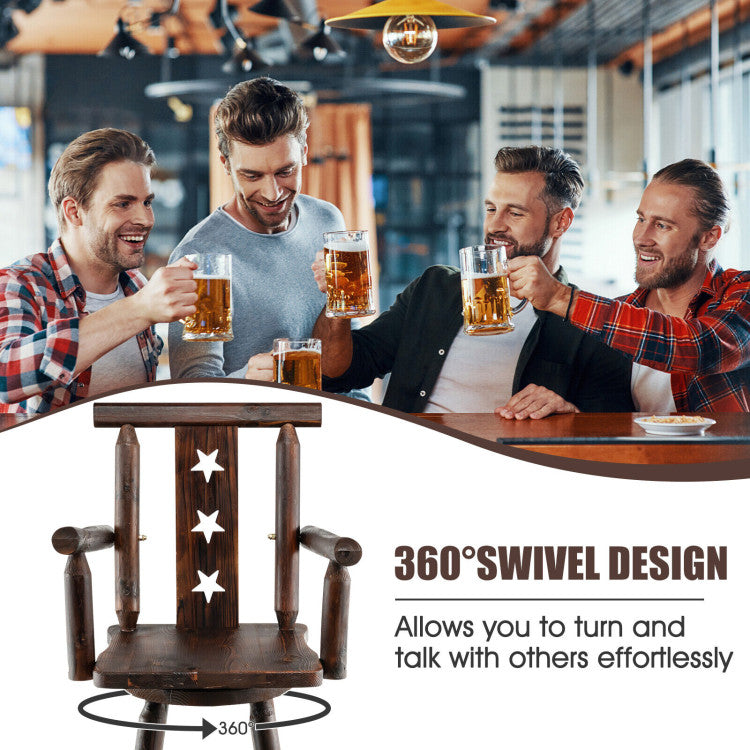 29 Inch 360°Swivel Wooden Swivel Bar Stool with Footrest Backrest Armrest
