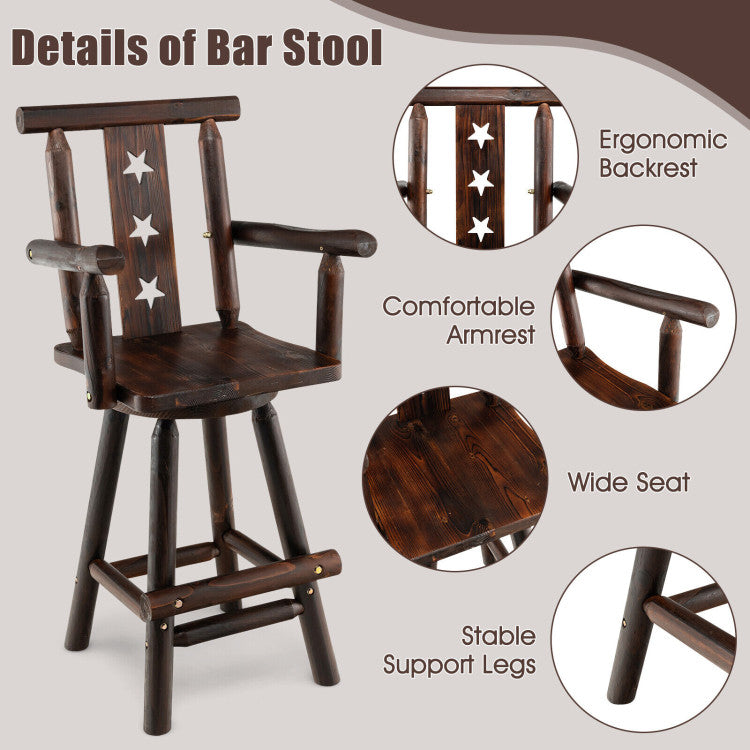 29 Inch 360°Swivel Wooden Swivel Bar Stool with Footrest Backrest Armrest