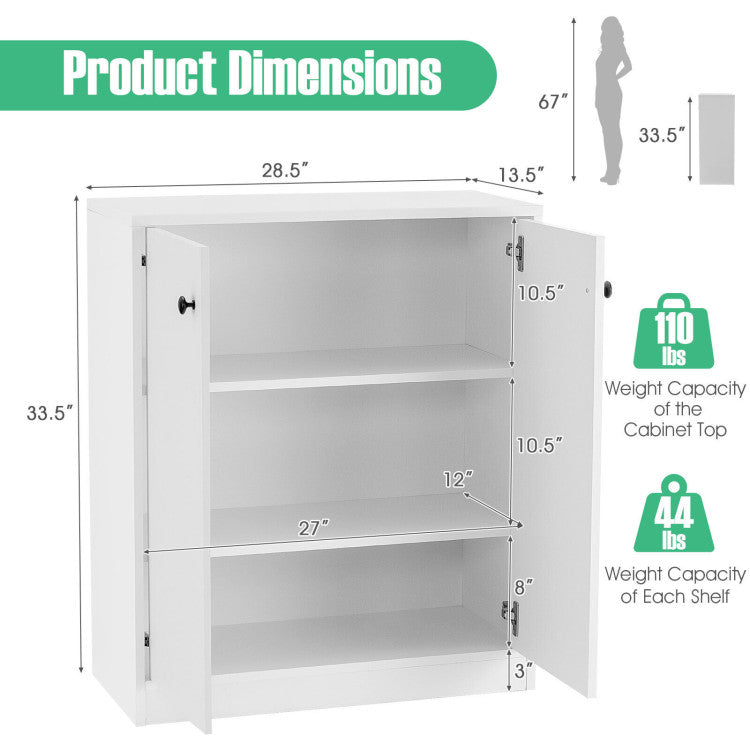 2 Door Storage Base Cabinet with 3-Tier Shelf for Living Room