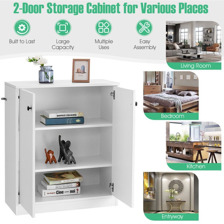 2 Door Storage Base Cabinet with 3-Tier Shelf for Living Room