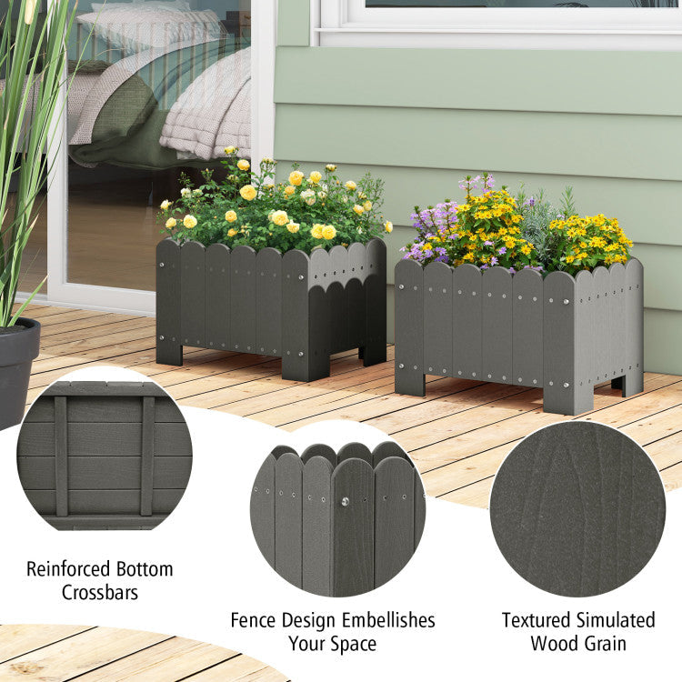 2 Pack Rectangular Planter Box with Drainage Gaps for Porch Garden Balcony