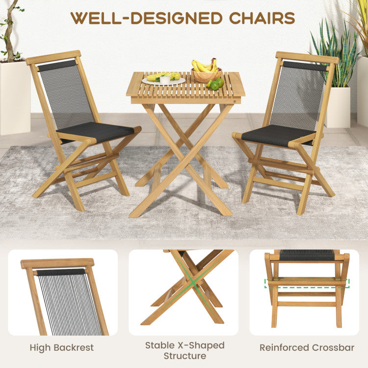 2 Piece Indonesia Teak Patio Folding Chairs for Porch Backyard Poolside