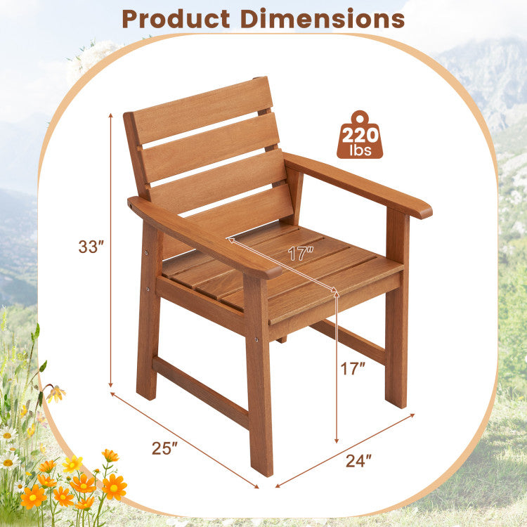2 Piece Patio Hardwood Chair with Slatted Seat and Inclined Backrest