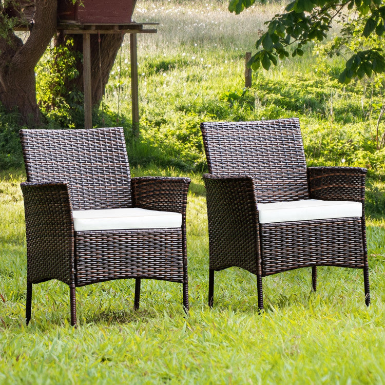 2 Pieces Outdoor PE Rattan Armchairs with Removable Cushions for Patio Backyard