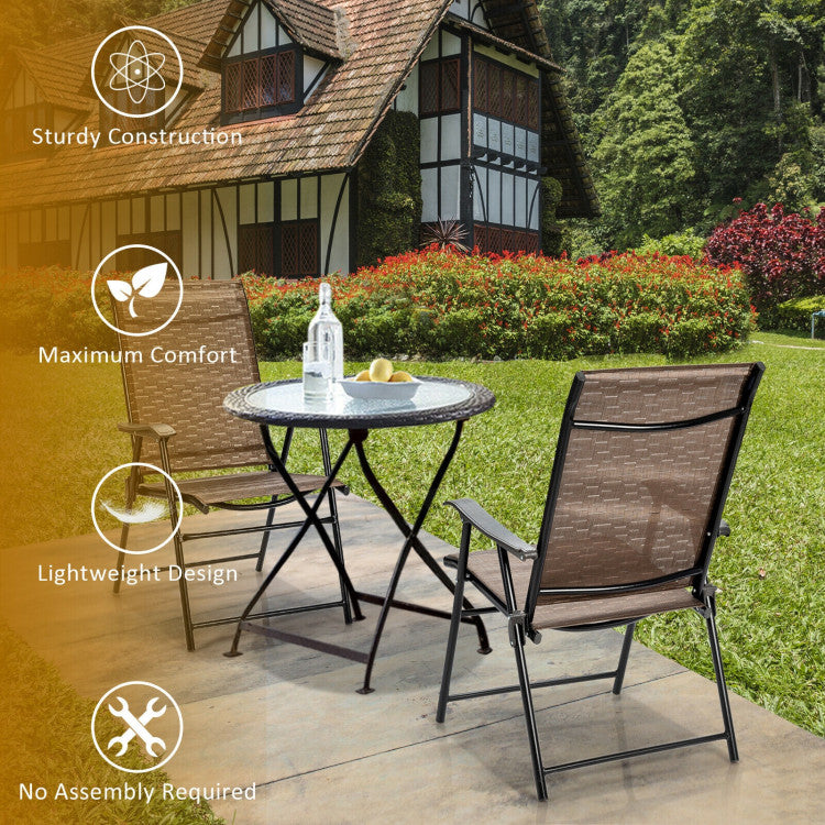 2 Pieces Outdoor Patio Folding Chair with Armrest for Camping and Garden