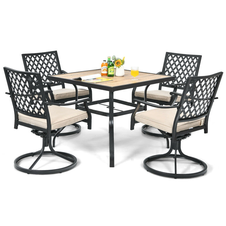 2 Pieces Patio 360° Swivel Dining Chairs with Rocker and Cushion