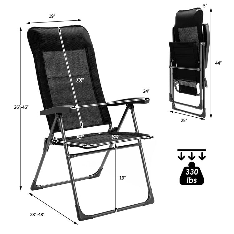 2 Pieces Portable Patio Folding Dining Chairs with Adjustable Backrest