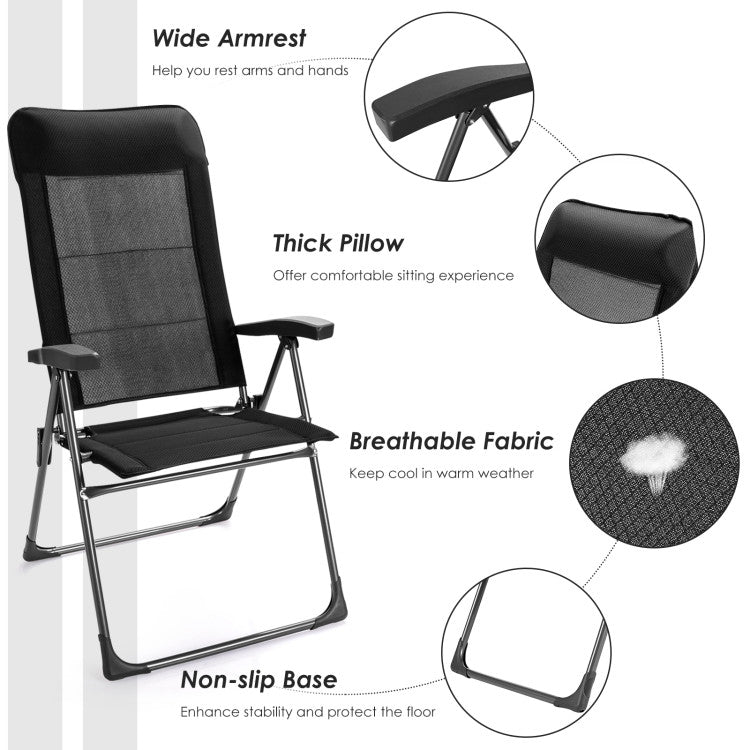 2 Pieces Portable Patio Folding Dining Chairs with Adjustable Backrest
