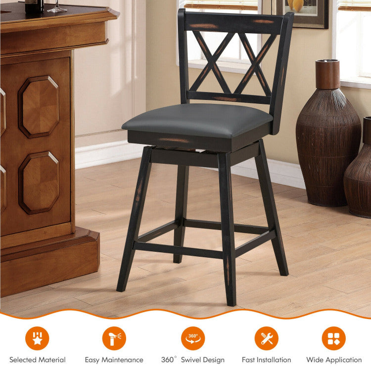 2 Pieces Swivel Height Bar Stool Set with Foot Rest, Cushion & Backrest