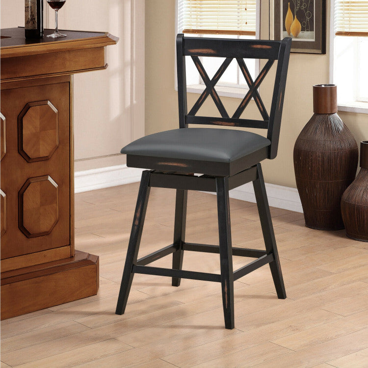 2 Pieces Swivel Height Bar Stool Set with Foot Rest, Cushion & Backrest