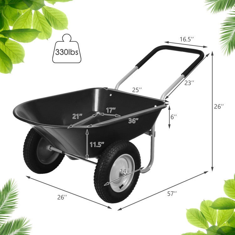 2 Tire Heavy-duty Wheelbarrow Garden Cart Utility Cart for Patios, Warehouses and Farms