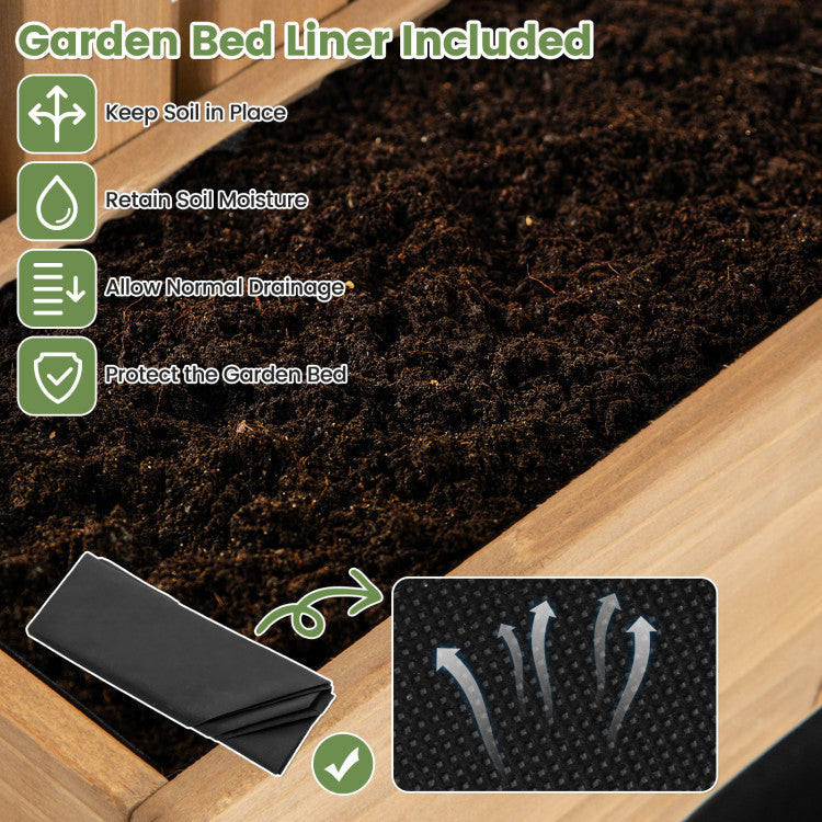 3-Box Wooden Raised Garden Bed with Trellises and Fabric Liners