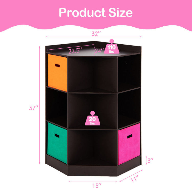 3-Tier Kids Toys Storage Shelf Corner Cabinet with 3 Baskets