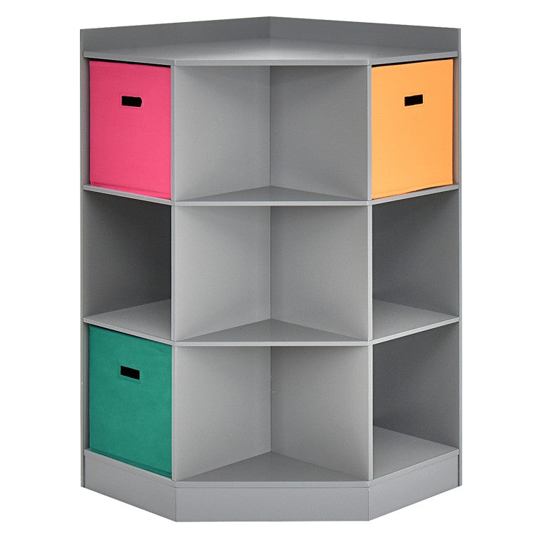 3-Tier Kids Toys Storage Shelf Corner Cabinet with 3 Baskets