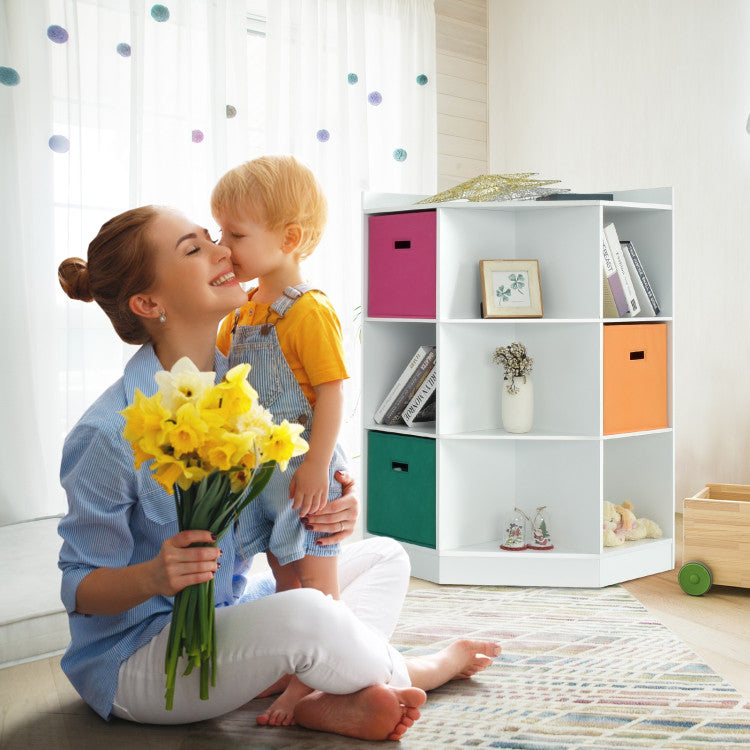 3-Tier Kids Toys Storage Shelf Corner Cabinet with 3 Baskets