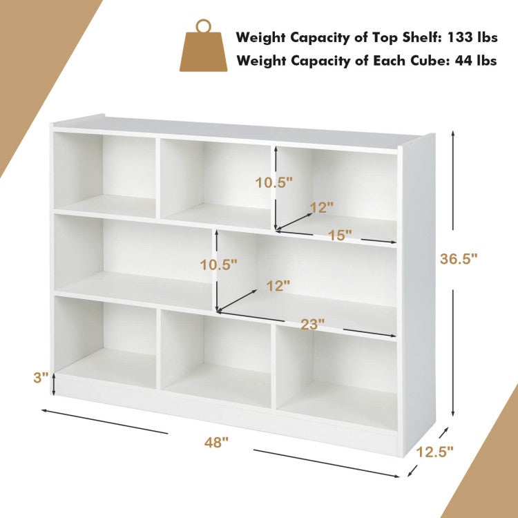 3-Tier Open Bookcase 8-Cube Floor Standing Storage Shelves
