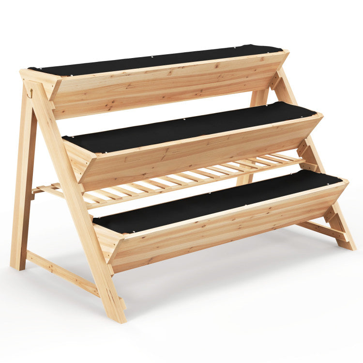 3-Tier Raised Garden Bed with Storage Shelf and 2 Hanging Hooks