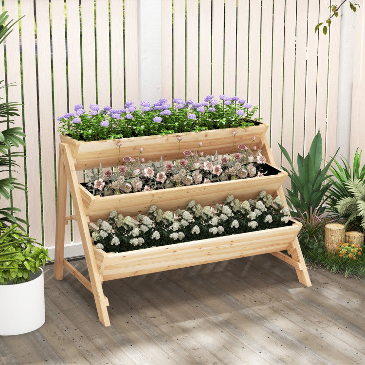 3-Tier Raised Garden Bed with Storage Shelf and 2 Hanging Hooks