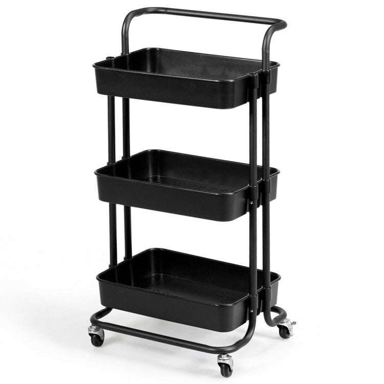 3-Tier Utility Storage Rolling Cart with Casters for Kitchen and  Shop