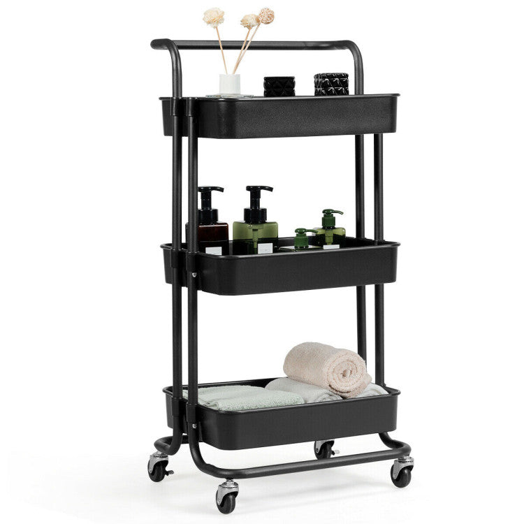 3-Tier Utility Storage Rolling Cart with Casters for Kitchen and  Shop