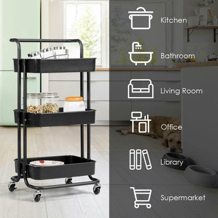 3-Tier Utility Storage Rolling Cart with Casters for Kitchen and  Shop