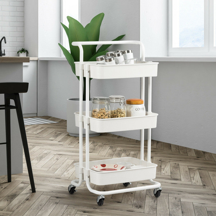 3-Tier Utility Storage Rolling Cart with Casters for Kitchen and  Shop