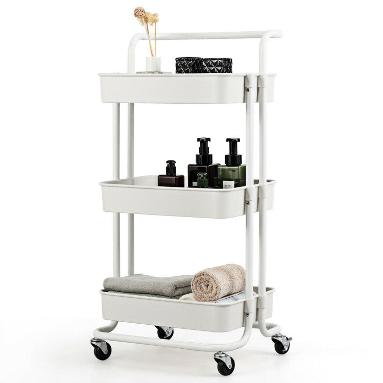 3-Tier Utility Storage Rolling Cart with Casters for Kitchen and  Shop