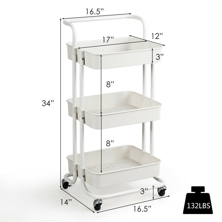 3-Tier Utility Storage Rolling Cart with Casters for Kitchen and  Shop