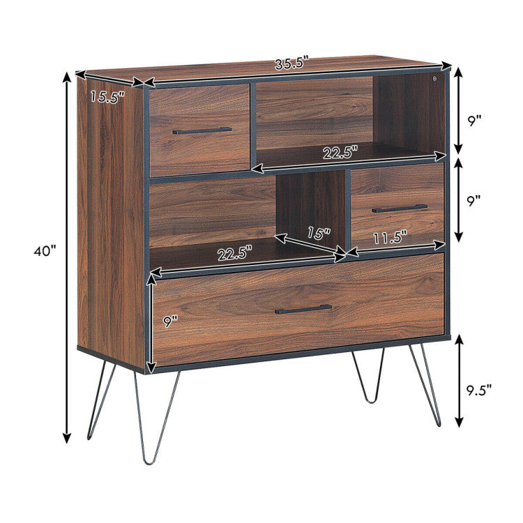 3-Tier Wood Storage Cabinet with 3 Drawers for Living Room