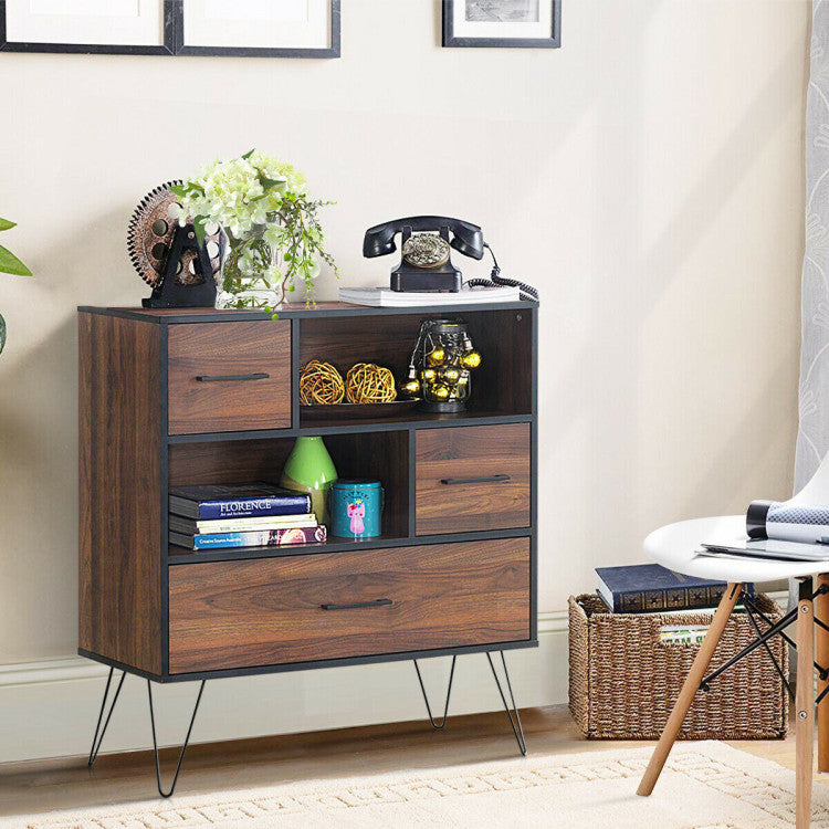 3-Tier Wood Storage Cabinet with 3 Drawers for Living Room