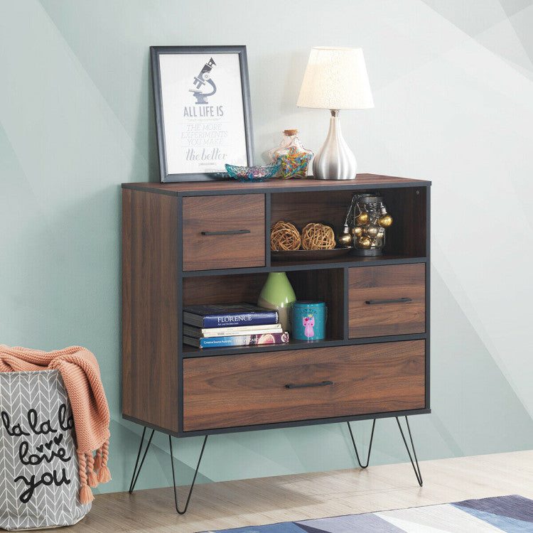 3-Tier Wood Storage Cabinet with 3 Drawers for Living Room