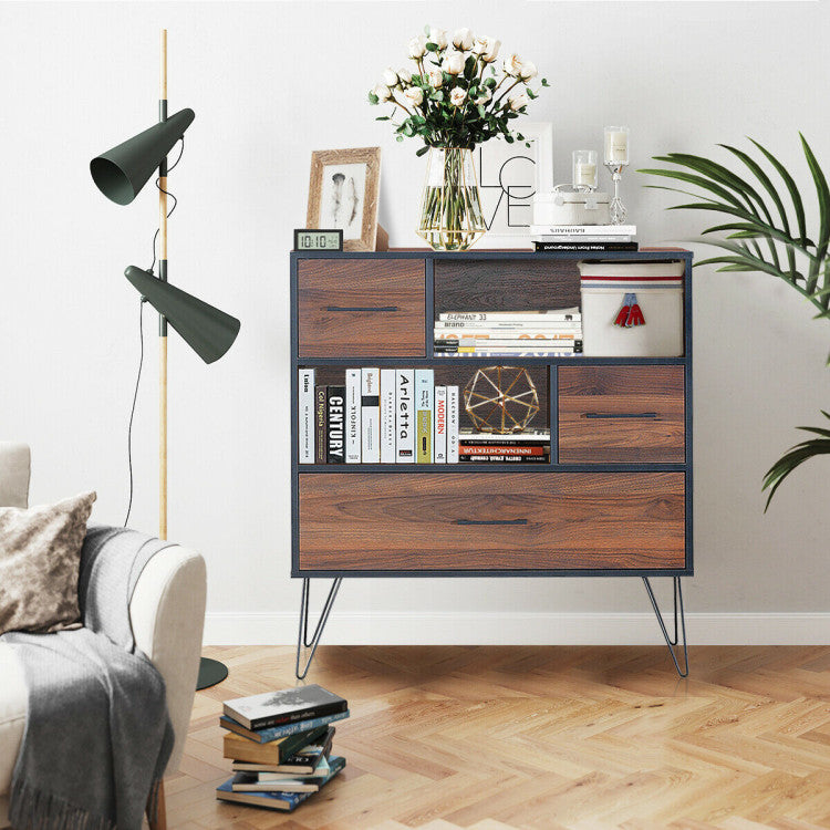 3-Tier Wood Storage Cabinet with 3 Drawers for Living Room