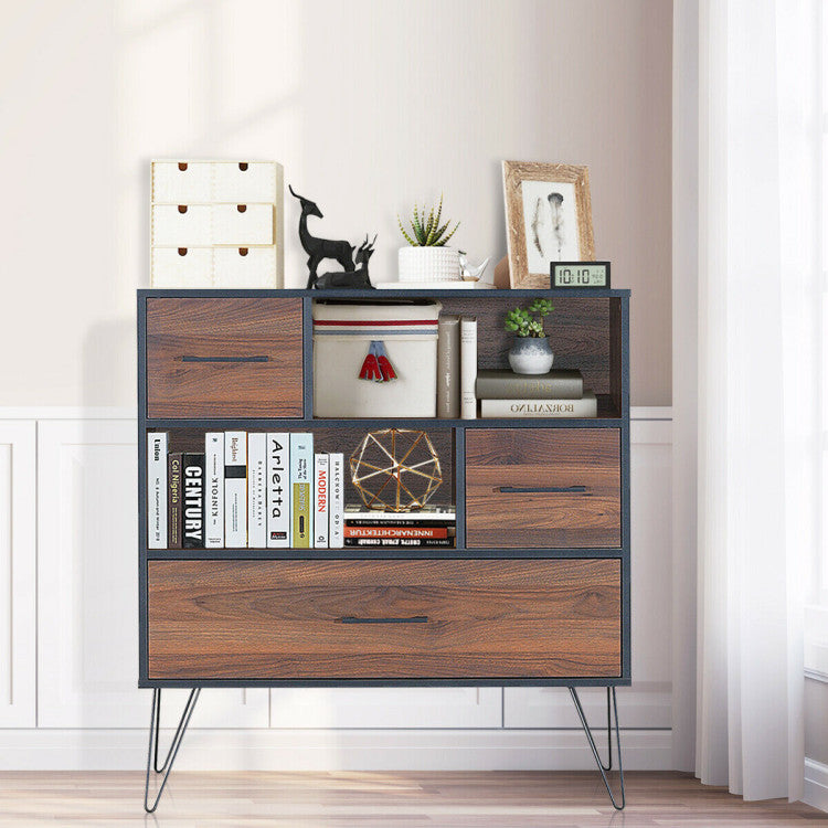 3-Tier Wood Storage Cabinet with 3 Drawers for Living Room