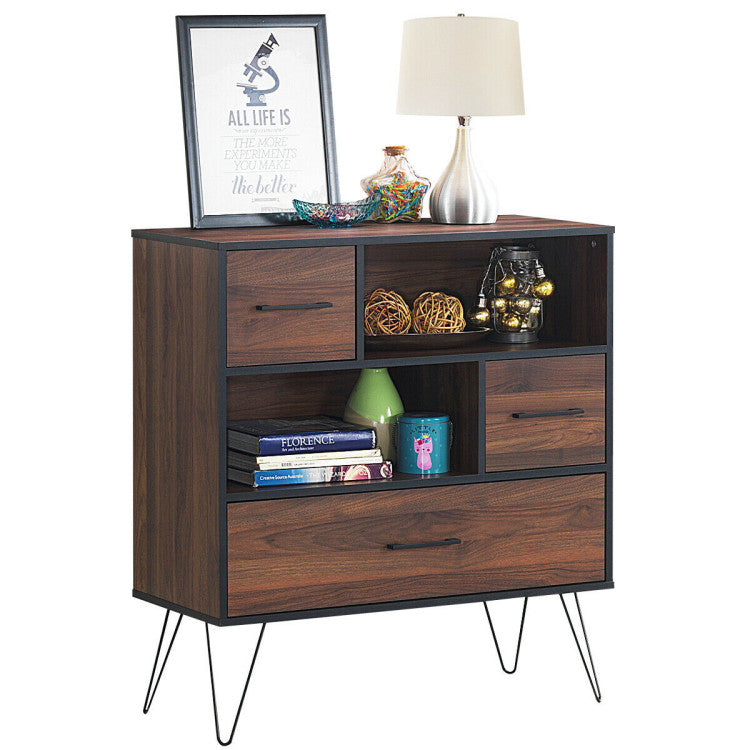 3-Tier Wood Storage Cabinet with 3 Drawers for Living Room