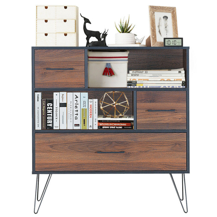 3-Tier Wood Storage Cabinet with 3 Drawers for Living Room