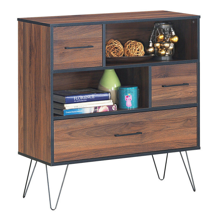 3-Tier Wood Storage Cabinet with 3 Drawers for Living Room