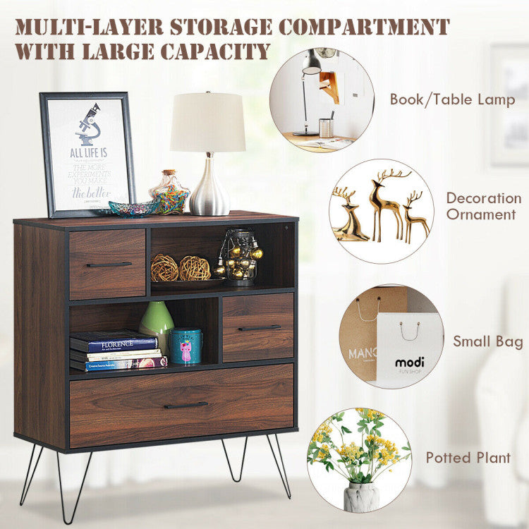 3-Tier Wood Storage Cabinet with 3 Drawers for Living Room