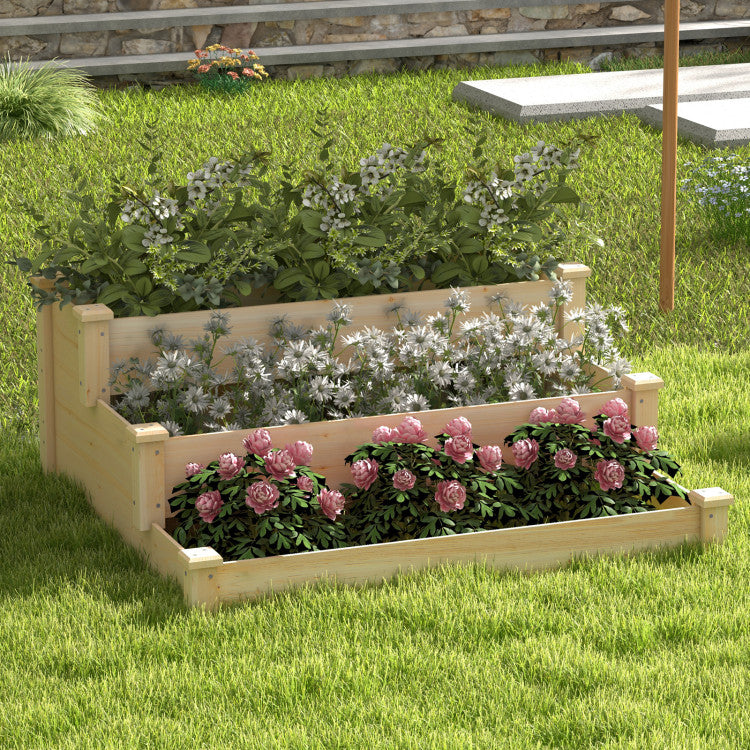 3-Tier Wooden Raised Garden Bed for Backyard Patio