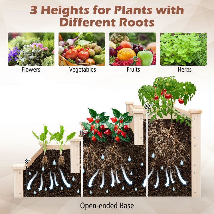 3-Tier Wooden Raised Garden Bed for Backyard Patio