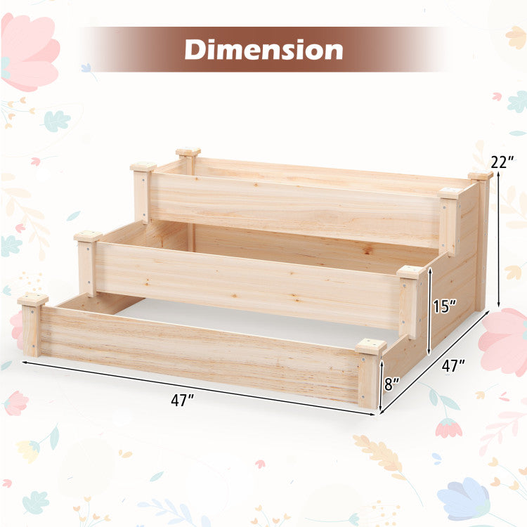 3-Tier Wooden Raised Garden Bed for Backyard Patio