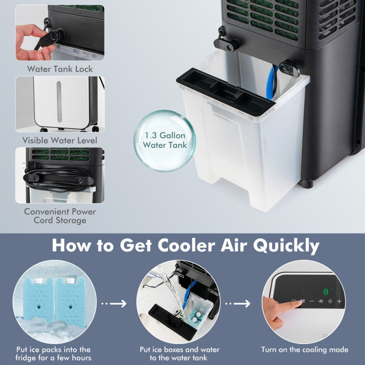 3-in-1 Evaporative Portable Low Noise Air Cooler with 12H Timer and Remote