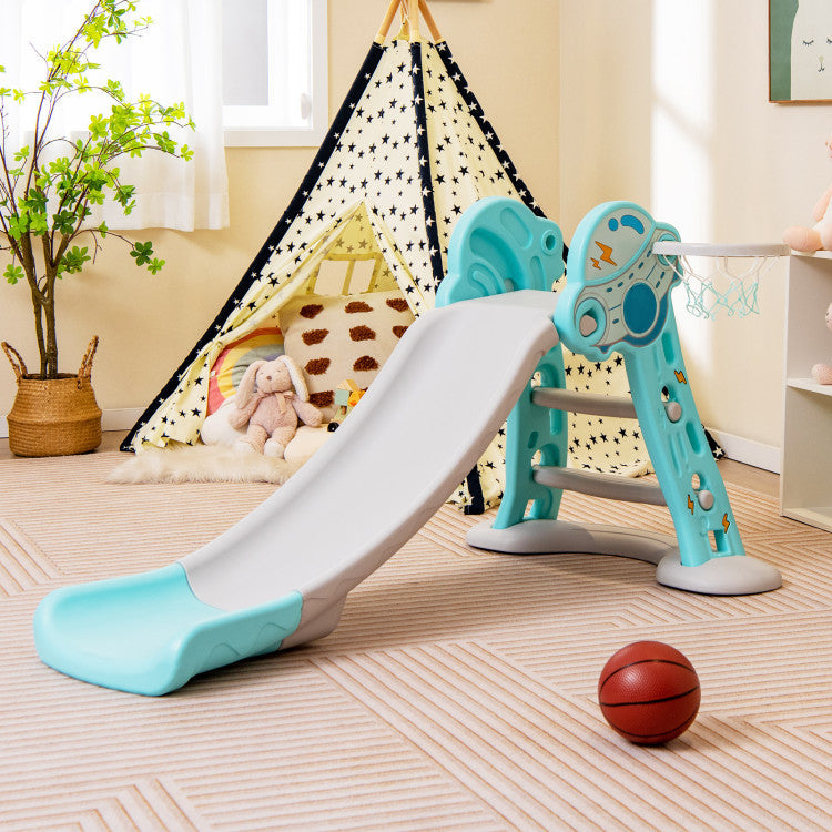 3-in-1 Folding Slide Playset with Basketball Hoop and Basketball