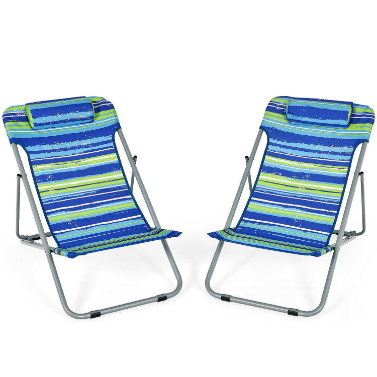 3-level Adjustable Portable Beach Chair Set of 2 with Headrest